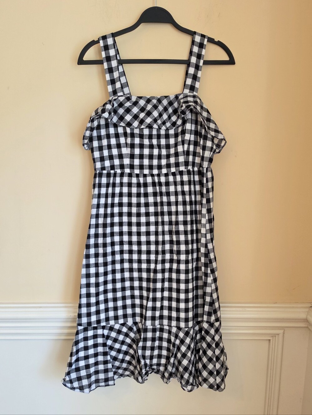 J.Crew Factory Black & White Gingham Sundress Sleeveless Ruffle Hem Size 8